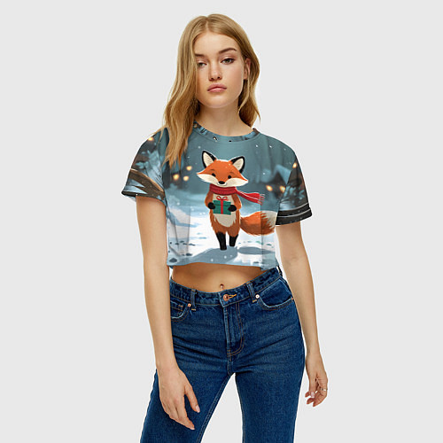 Женский топ Лисичка с подарком зимой / 3D-принт – фото 3