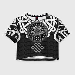 Футболка 3D укороченная женская Символика валькнут в орнаменте, цвет: 3D-принт