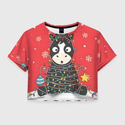 Футболка 3D укороченная женская Лошадка в новогодних огоньках, цвет: 3D-принт