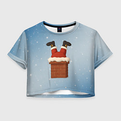 Футболка 3D укороченная женская Санта торчит из трубы, цвет: 3D-принт