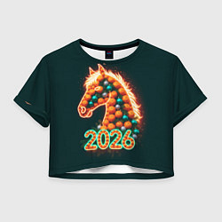 Футболка 3D укороченная женская Праздничная лошадь 2026, цвет: 3D-принт