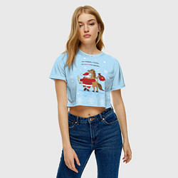 Футболка 3D укороченная женская Дед Мороз и конь поют, цвет: 3D-принт — фото 2