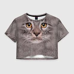 Футболка 3D укороченная женская Котик, цвет: 3D-принт