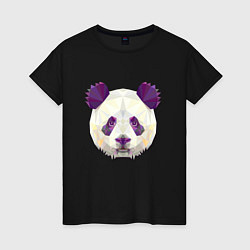 Футболка хлопковая женская Полигональная панда, цвет: черный