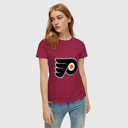 Футболка хлопковая женская Philadelphia Flyers, цвет: маджента — фото 2