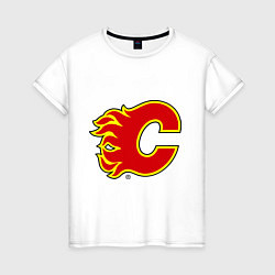 Футболка хлопковая женская Calgary Flames, цвет: белый