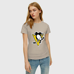 Футболка хлопковая женская Pittsburgh Penguins: Malkin 71, цвет: миндальный — фото 2