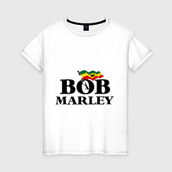 Футболка хлопковая женская Bob Marley: Flag, цвет: белый