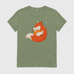 Футболка хлопковая женская Лисички, цвет: авокадо