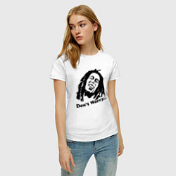 Футболка хлопковая женская Bob Marley: Don't worry, цвет: белый — фото 2