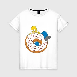 Футболка хлопковая женская Гомер на пончике, цвет: белый