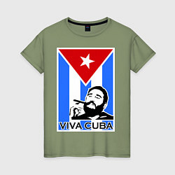 Футболка хлопковая женская Fidel: Viva, Cuba!, цвет: авокадо
