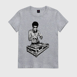 Футболка хлопковая женская Брюс Ли Dj, цвет: меланж