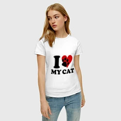 Футболка хлопковая женская I love my cat - Я люблю свою кошку, цвет: белый — фото 2
