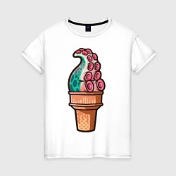 Футболка хлопковая женская Мороженое-осьминог, цвет: белый