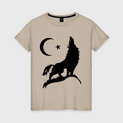 Футболка хлопковая женская Кавказский волк, цвет: миндальный