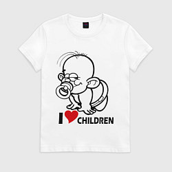 Футболка хлопковая женская I love children, цвет: белый