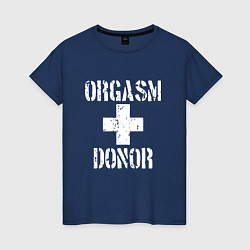 Футболка хлопковая женская Orgasm + donor, цвет: тёмно-синий