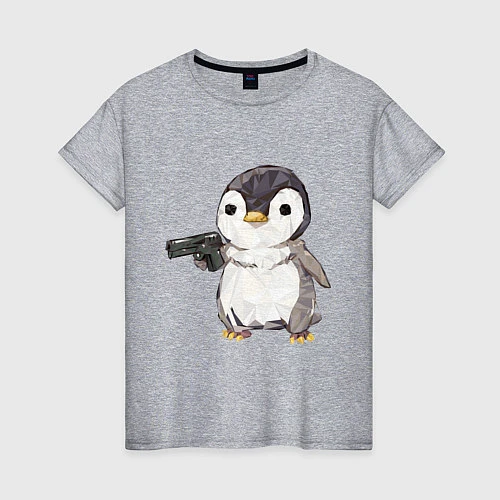 Женская футболка Пингвин с пистолетом / Меланж – фото 1