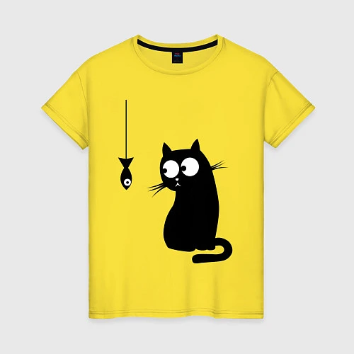 Женская футболка Кот и рыба / Желтый – фото 1