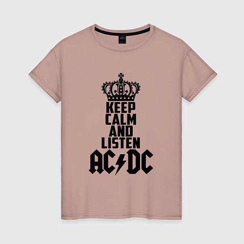 Женская футболка Keep Calm & Listen AC/DC / Пыльно-розовый – фото 1