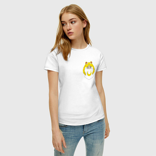 Женская футболка Луна в кармане / Белый – фото 3