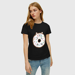 Футболка хлопковая женская Кот пончик, цвет: черный — фото 2