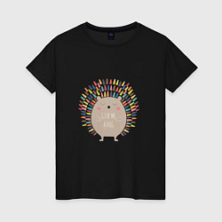 Футболка хлопковая женская Hedgehog: give me a hug, цвет: черный