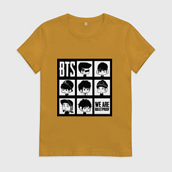 Футболка хлопковая женская BTS: We are bulletproof, цвет: горчичный