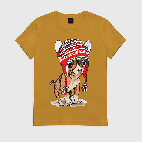 Женская футболка Чихуахуа в шапочке / Горчичный – фото 1