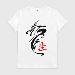 Футболка хлопковая женская Иероглиф дракон, цвет: белый