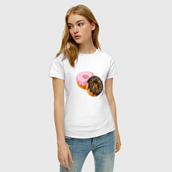 Футболка хлопковая женская Сладкие пончики, цвет: белый — фото 2
