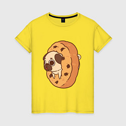 Футболка хлопковая женская Мопс-печенька, цвет: желтый