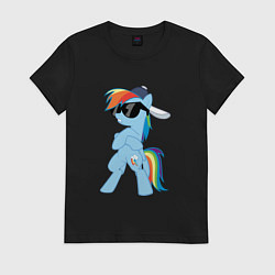 Футболка хлопковая женская Крутая пони, цвет: черный