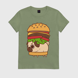 Футболка хлопковая женская Мопс-бургер, цвет: авокадо