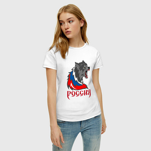 Женская футболка Россия: Волк ЧМ-2018 / Белый – фото 3