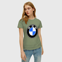 Футболка хлопковая женская Logo BMW, цвет: авокадо — фото 2