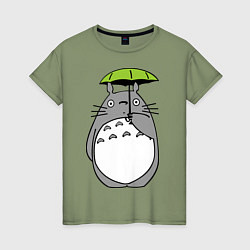 Футболка хлопковая женская Totoro с зонтом, цвет: авокадо