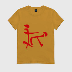 Футболка хлопковая женская Иероглиф: любовь, цвет: горчичный