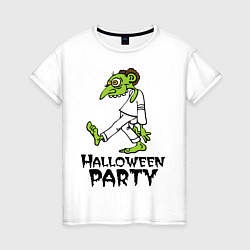 Футболка хлопковая женская Halloween party-зомби, цвет: белый