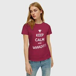 Футболка хлопковая женская Keep Calm & WAAAGH, цвет: маджента — фото 2