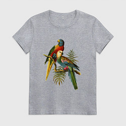 Футболка хлопковая женская Тропические попугаи, цвет: меланж