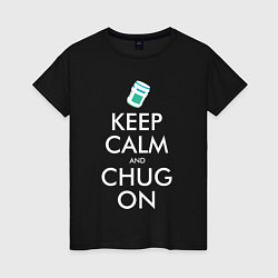 Футболка хлопковая женская Keep Calm & Chug on, цвет: черный