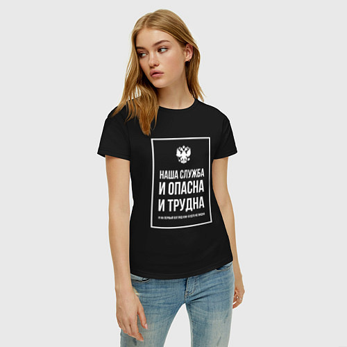 Женская футболка Полиция России: Наша служба / Черный – фото 3