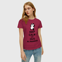 Футболка хлопковая женская Keep Calm & Hug A Panda, цвет: маджента — фото 2