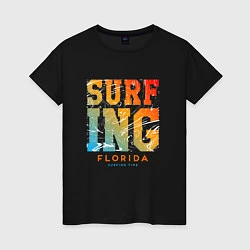 Футболка хлопковая женская Surfing Florida, цвет: черный