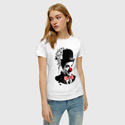 Футболка хлопковая женская Чарли Чаплин клоун, цвет: белый — фото 2
