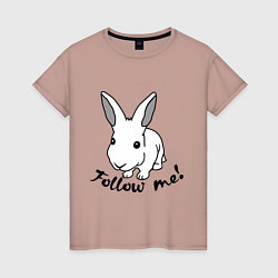 Футболка хлопковая женская Rabbit: follow me, цвет: пыльно-розовый