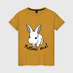 Футболка хлопковая женская Rabbit: follow me, цвет: горчичный