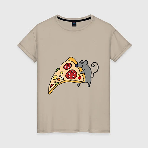 Женская футболка Кусочек пиццы парная / Миндальный – фото 1